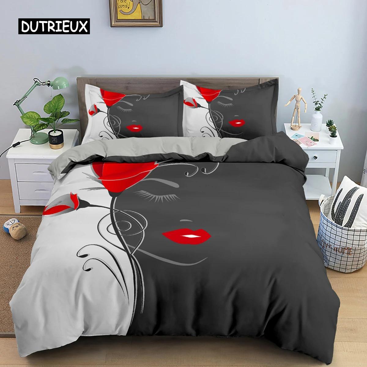 

Нарисованный от руки женский портрет пододеяльник комплект микрофибры черно-белый цветочный фон комплект постельного белья для девочек 23 шт пододеяльник 70x133cm 2pcs