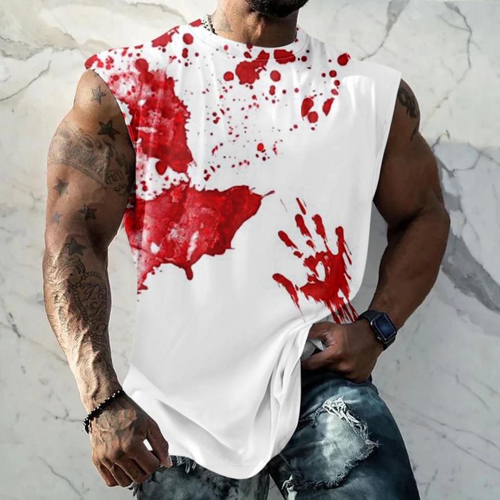 Men's Halloween Horror Texture Print Casual Sports Loose Sleeveless Vest