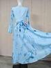 Elegant European Long Sleeve Printed V-Neck Mid-Length Vacation Dress 2025