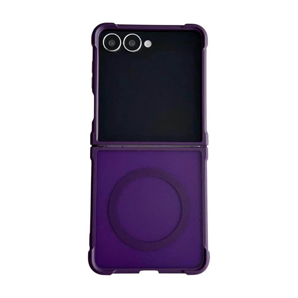 

Magnetic Wireless Charging Matte Transparent Airbag Shockproof Phone Case for Samsung Galaxy Flip7 Z Flip 3 4 5 6 Flip7 FE Cover Galaxy Z Flip7 фіолетовий