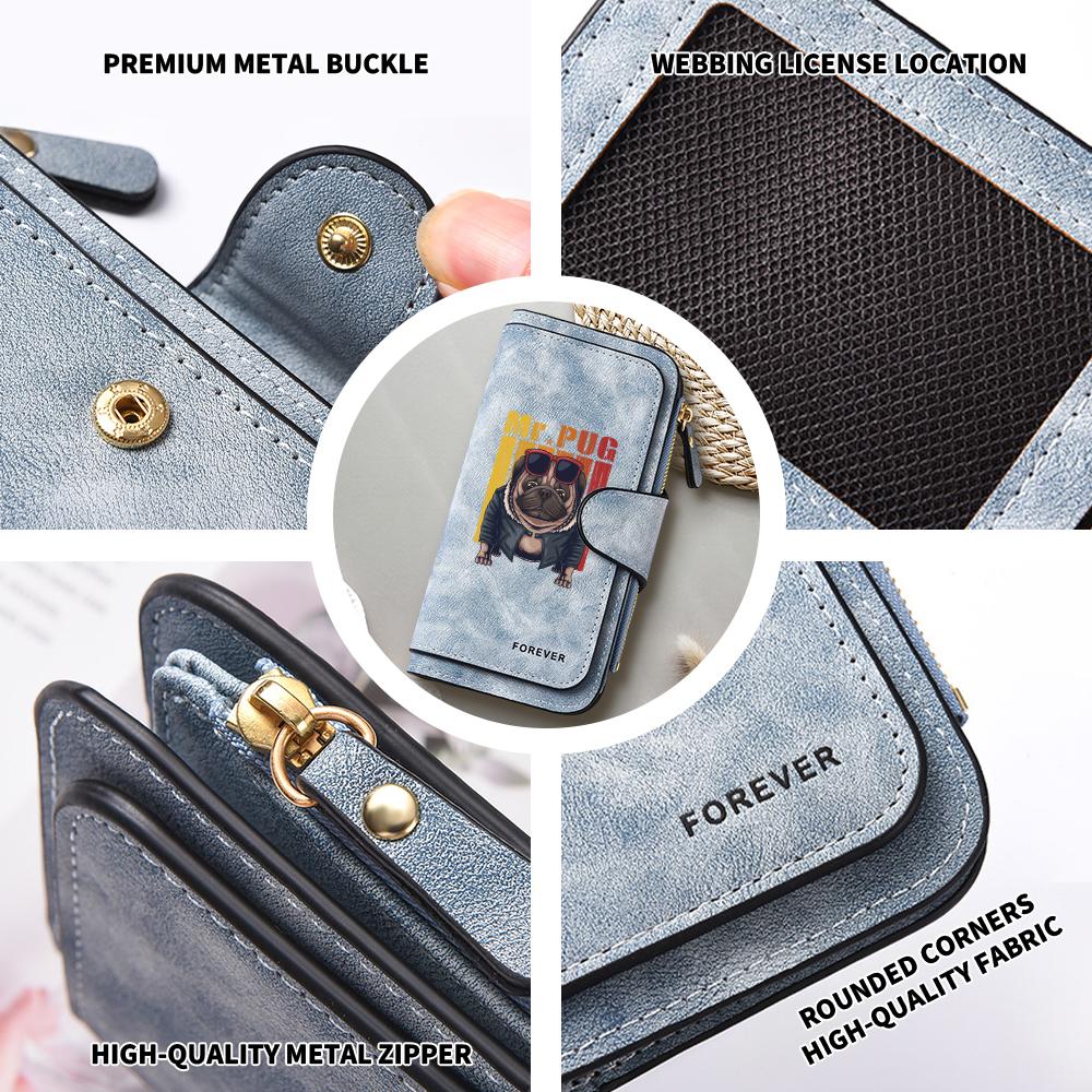 Cool Pug Pattern Long Wallet Fashion Multi Card Slot Zipper Purse for Daily Use