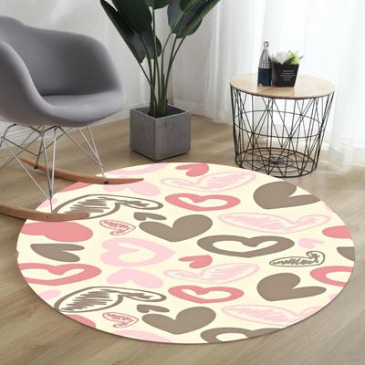 Runder Teppich mit süßem Herzmuster, mehrfarbiges Liebesdesign, romantische Heimdekoration, kreisförmiger Teppich, weiche rutschfeste Matte für das Wohnzimmer