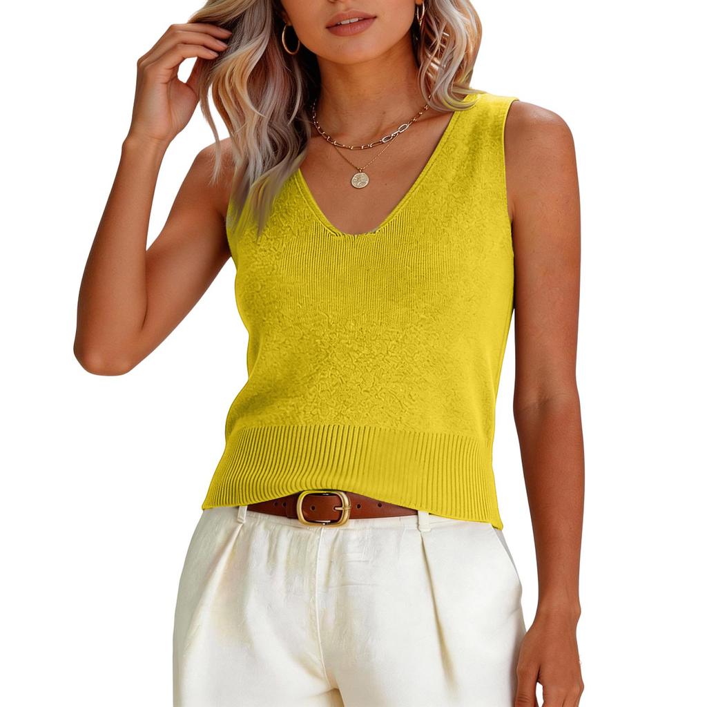 Canotta lavorata a maglia da donna senza maniche con scollo a V, pullover leggero, casual, vestibilità rilassata, gilet morbido per l'estate