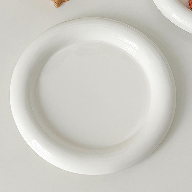 Plato de cerámica de tinta blanca de estilo europeo, vajilla para platos principales, vajilla de cocina, plato redondo de estilo occidental, plato decorativo