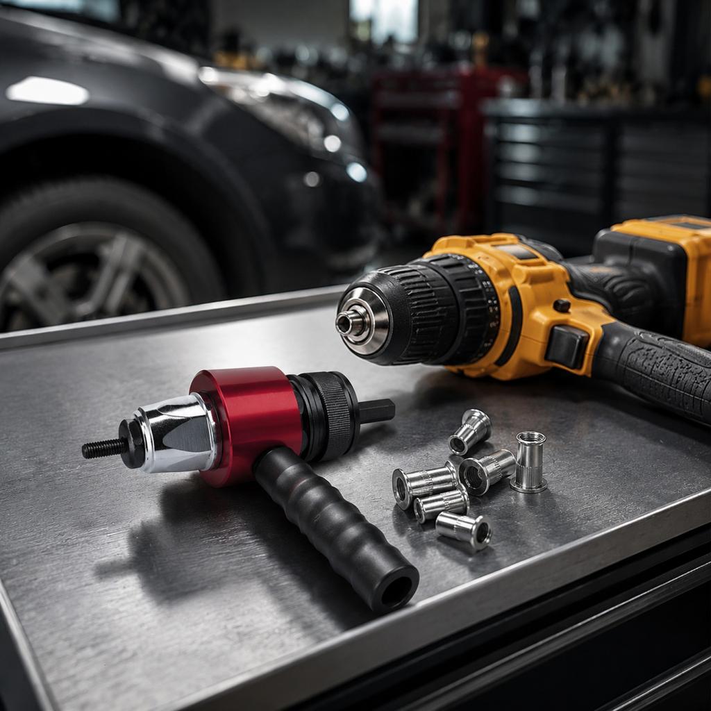 Electric Rivet Nut Gun Adapter Kit with Handle and Multiple Mandrels for Cordless Drill Riveting Tool and Rivet Nut Installation