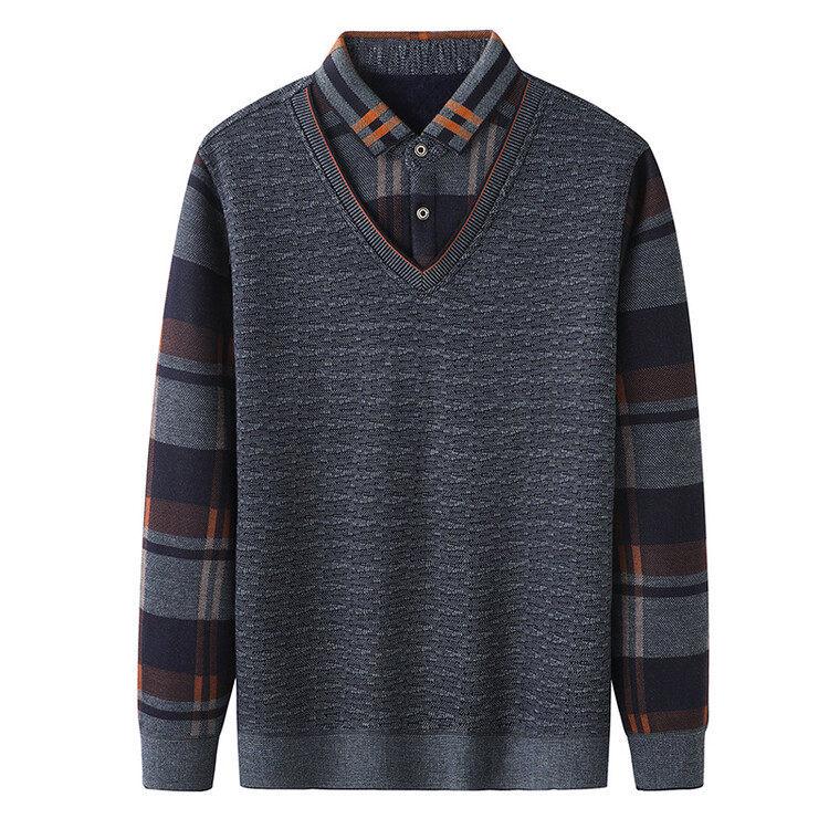 Classic Wool V-Neck Winter Pullover Sweater XXL
