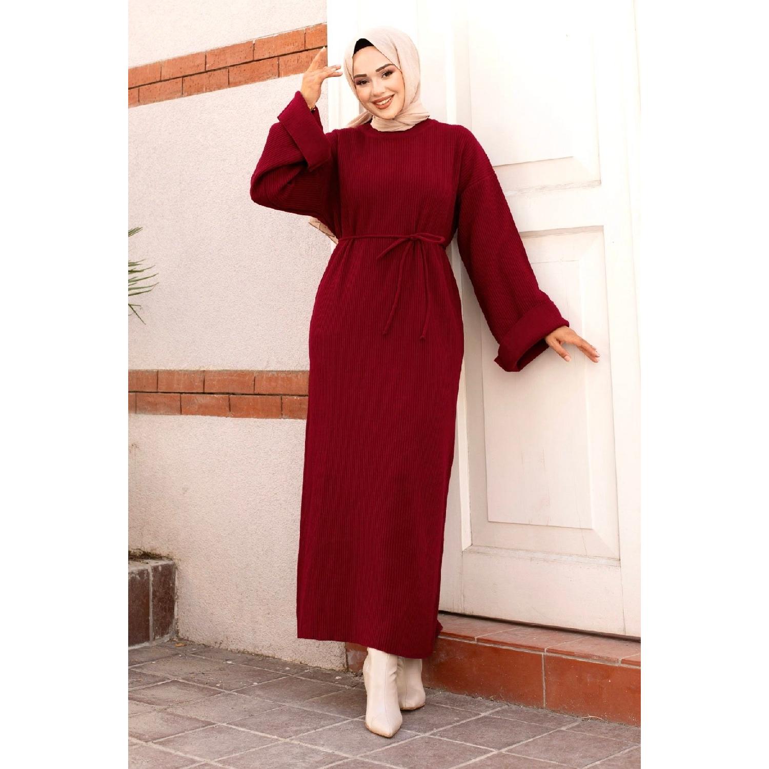 

Low Sleeve Knitwear Dress With Rope Tie Waist Tsd240708 Red экрю