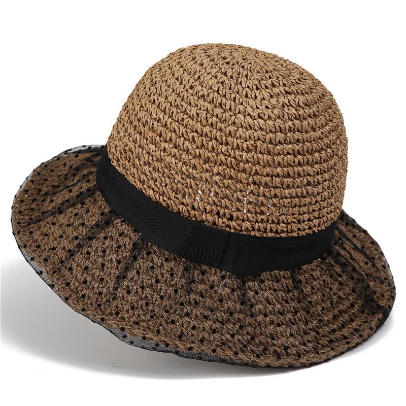 French Style Foreign Wave Dot Mesh Hollow Bucket Hat Sun Hat Children Summer Straw Hat Basin Hat Vacation Travel Bucket Hat