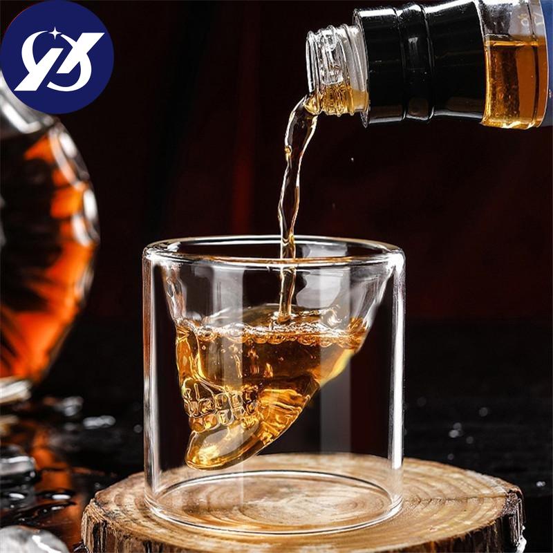Tazza da Caffè Tazza in Vetro a Doppia Parete con Testa di Teschio di Cristallo W skey Vino Vodka Bar Club Bicchiere da Birra Vino