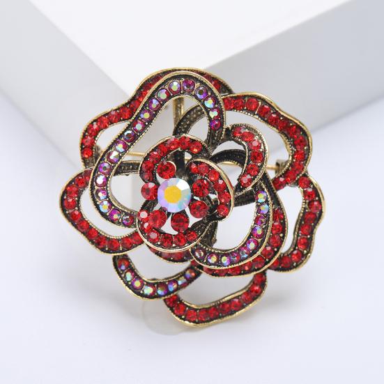Women Brooch Hollow Flower Shape Rhinestone Anti-slip Bag Coat Collar Hat Scarf Decoration Clothes Pin Party Prom Garment Jewelry