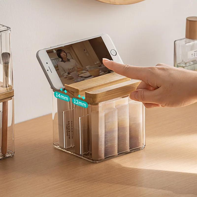 Dustproof Cosmetic Storage Box with Cover for Desktop Makeup Brushes Cotton Swabs Lipstick Samples Skin Care Products Organizer