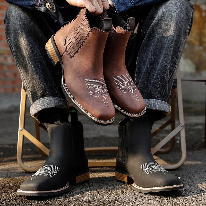 Men's Mid-Calf Chelsea Leather Boots - Autumn/Winter British Style, Versatile, Large Size Martin Boots