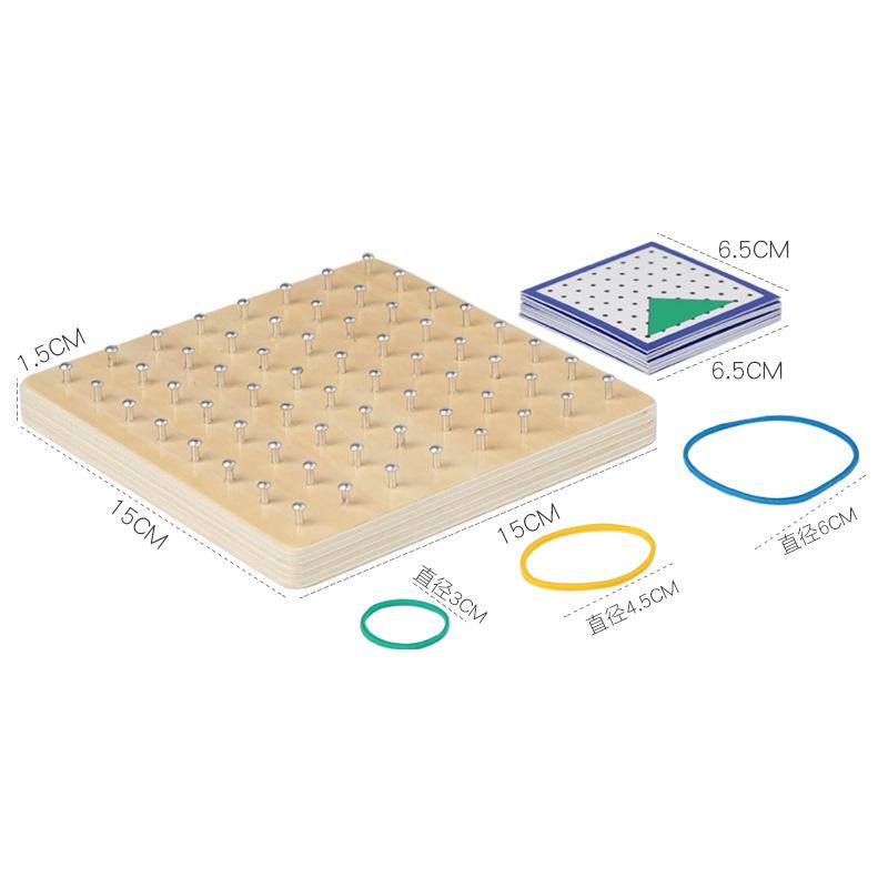 Montessori Kleines Geometrie-Nagelbrett: Kreatives Lernspielzeug für Kinder - Holz-Mathematik-Set mit Nägeln.