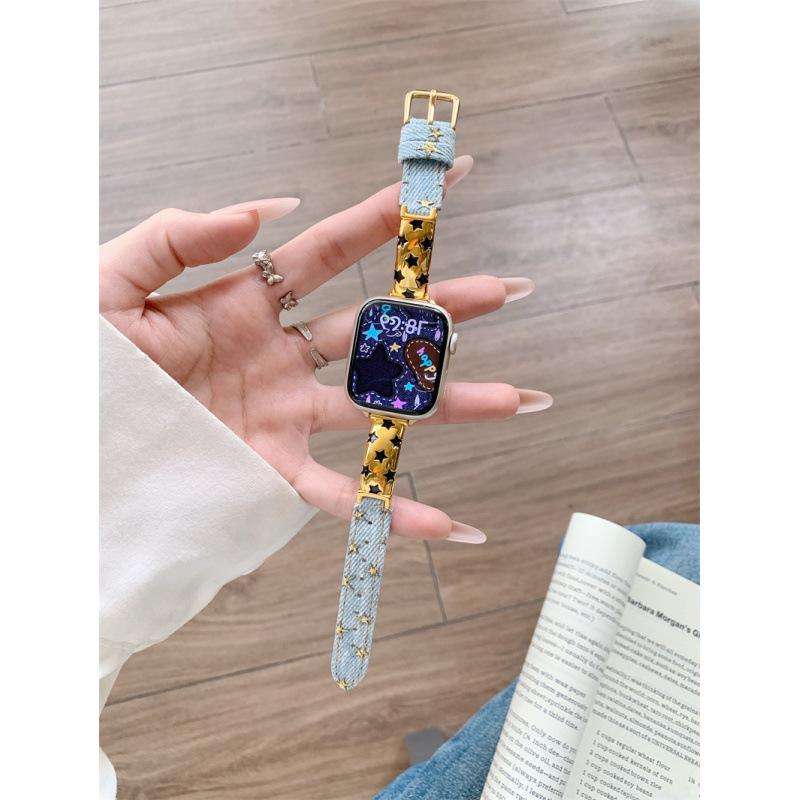 Star Denim Watch Strap for Apple 11th Gen, Huawei GT6, and Xiaomi 9 Pro Female Models