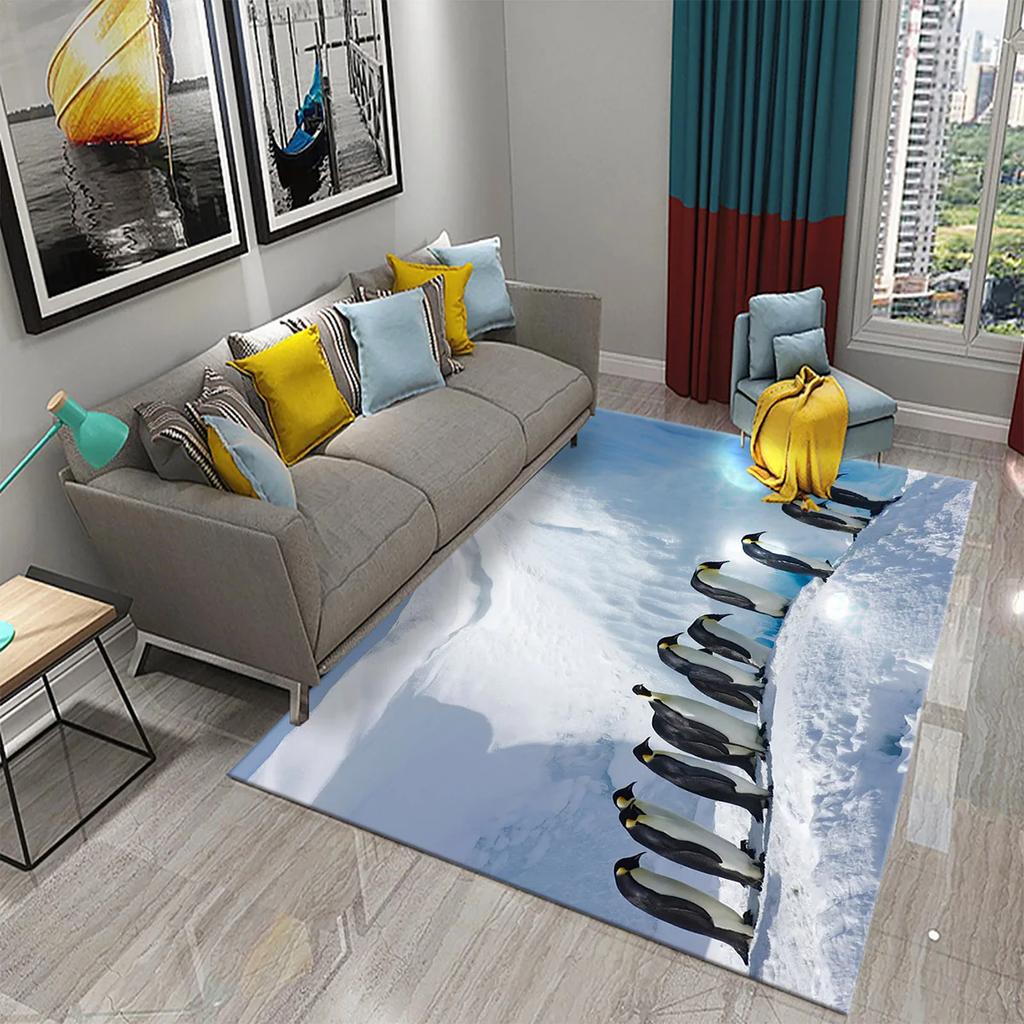 3D Cartoon Penguin Carpet Cute Animal Big Rug for Living Room Bedroom Comfortable Decor Floor Mat Area Rug Bathroom Non-slip Rug