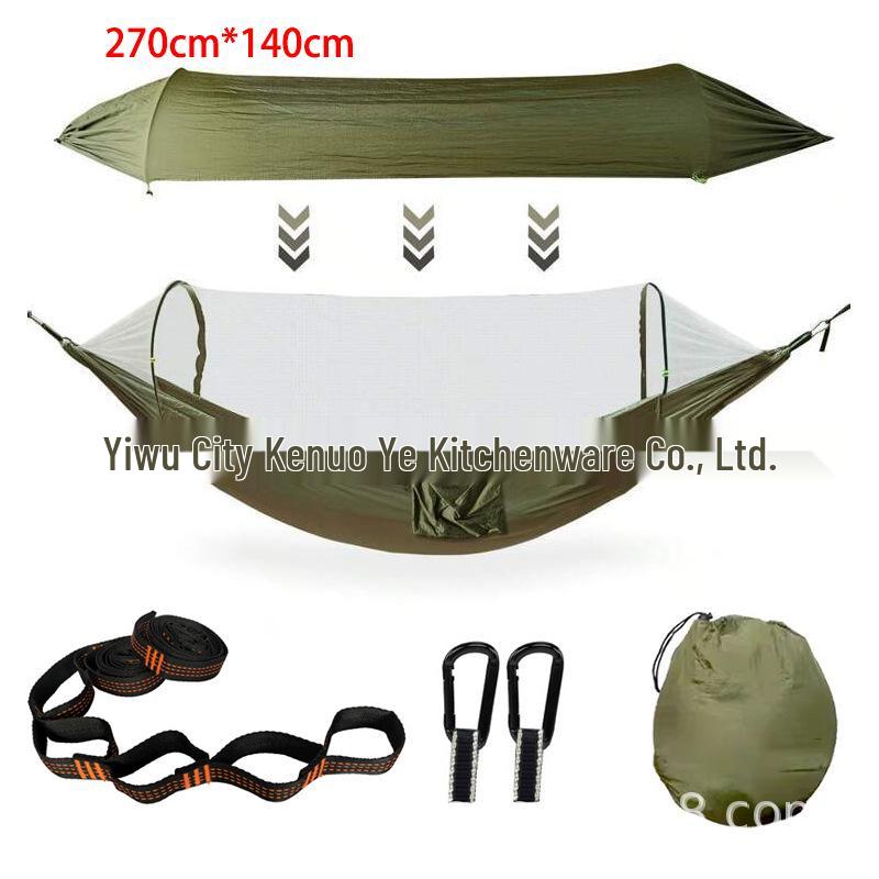 3-in-1 Outdoor Double Hammock with Anti-Rollover, Quick-Open Swing, Mosquito Net & Sunshade for Camping