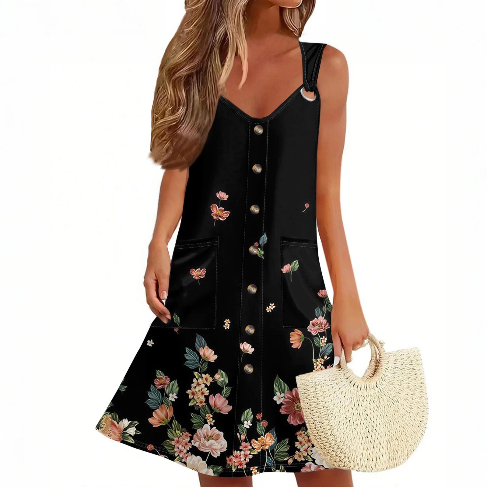 

Женское летнее платье с карманом без рукавов сарафан с цветочным принтом S