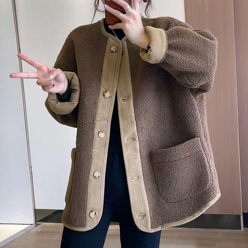 

Women s Lambswool Retro Baseball Jacket - Elegant Short Coat for Autumn/Winter 2024 4XL recommended for under 175-195 jin темно-серого