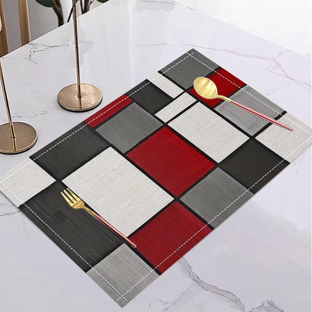 6 Piece Plaid Pattern Geometric Aesthetic Placemat Waterproof Dinning Table Mat Festive