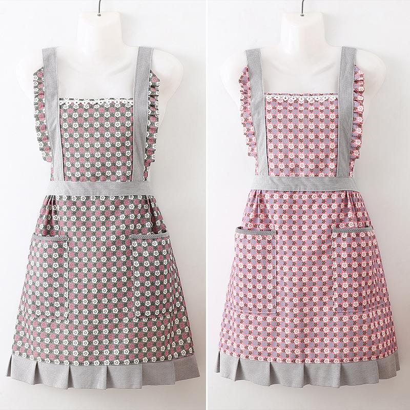 Fashion Princess Dress Double Pocket Anti-Stain Ladies Apron Kitchen Cooking Lace Cleaning Waist