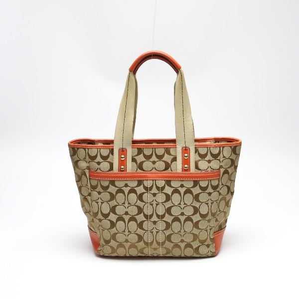 Coach Canvas Shoulder Tote Bag Leather Orange Women 8679 Used