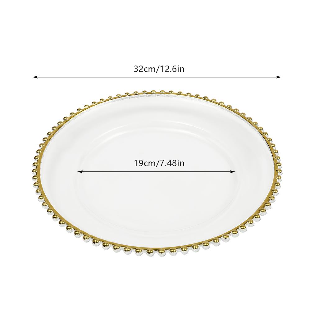 25Pcs 13Inch Plastic Round Dinner Plate with Gold Beaded for Home Wedding Kitchen Birthday Shower Party Dinner Table Supply
