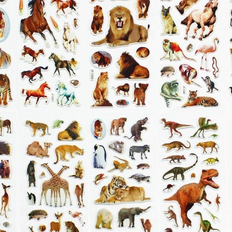 10 Sheets/set Wildlife Wild Animals Scrapbooking Bubble Puffy Stickers Tigers Lions stickers Kawaii