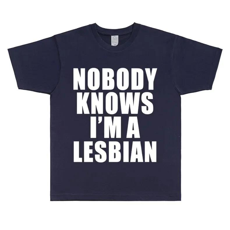 Niemand Weet Dat Ik Lesbisch Ben Gedurfde Uitspraak Slogan LGBTQ Trots T-shirt Unisex Zwart Casual Oversized T-shirt