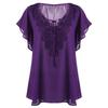 Lace V Neck Loose Women Blouse Large Size Lace-up Short Sleeve Shirts Ladies Solid Color Loose Sweet Office Elegant Fashion Simple Clothing