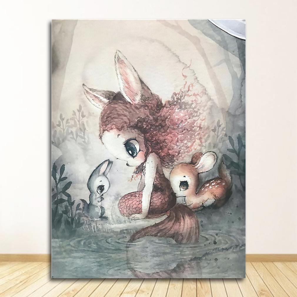 Picture Deer Rabbit Angle Wing Animal Abstract Sweet Living Room Home Decor Poster Print Nordic Canvas Painting Girl Bedoom Wall
