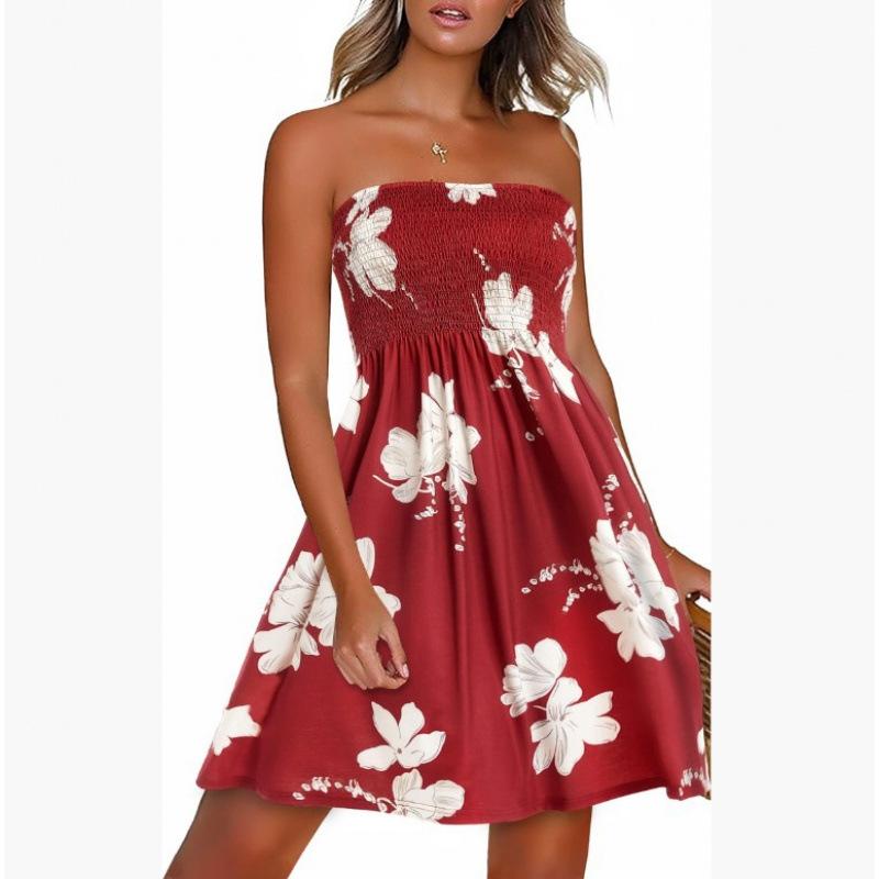 Cross-border foreign trade women s clothing European and American new products women s summer dress beach blouse strapless printed vest skirt women S