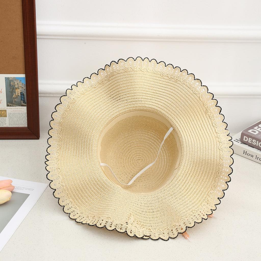 Sunshade Hat Summer Bow Pearl Grass Hat Simple Sun Protection Lace Sun Hat