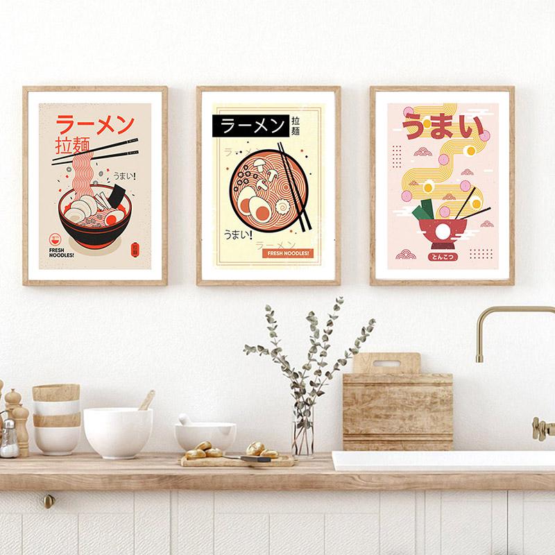 Japanese Food Poster Funny Ramen Noodles Sushi Kitchen Wall Art Print Canvas Painting Pictures for Restaurant Home Decor Cuadros