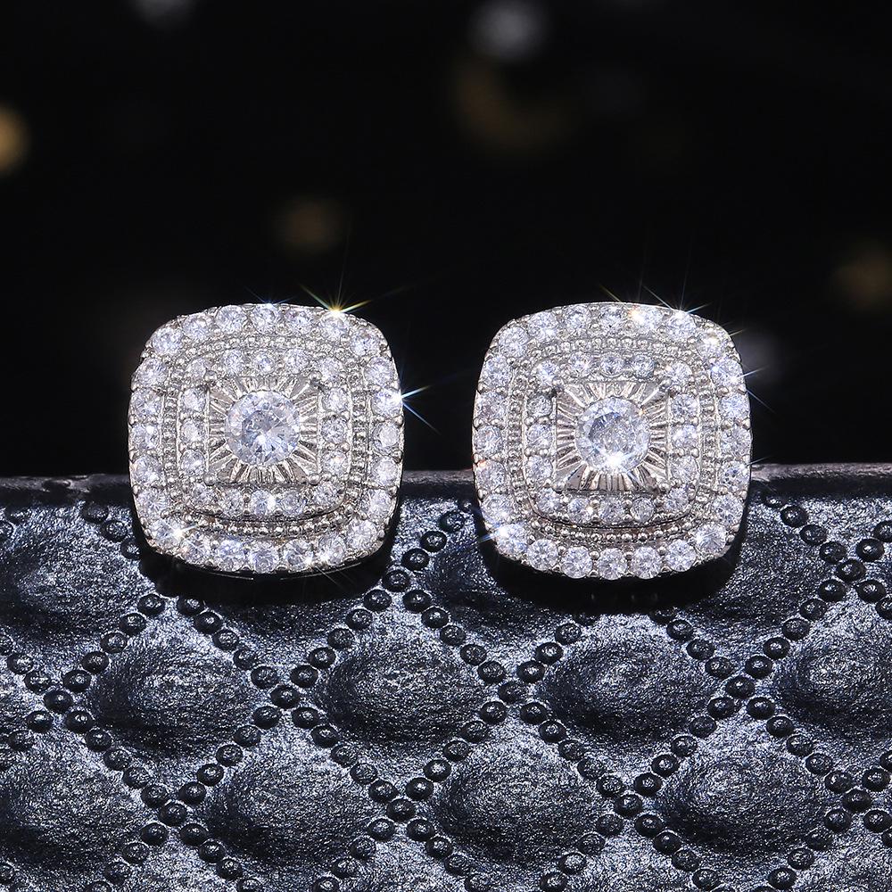 European Chic: Elegant Micro-set White Zirconia Square Hoop Stud Earrings