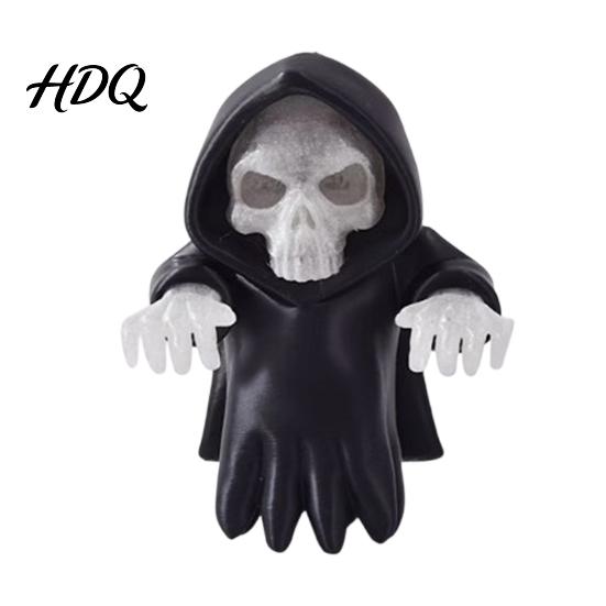 Unique Desktop Figurine Computer Monitor Skull Figurine 3D Printed Luminous Display Decor with Hooded Grim Reaper Design Halloween Horror