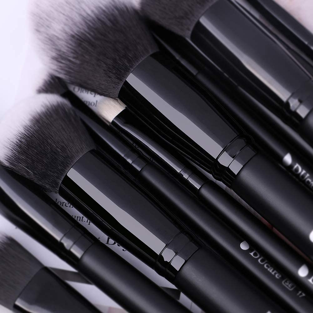 DUcare Makeup Brushes 15Pcs Synthetic Kabuki Makeup Brush Set, Professional Foundation Concealers Powder Blush Blending Face Eye Shadows Brush Sets