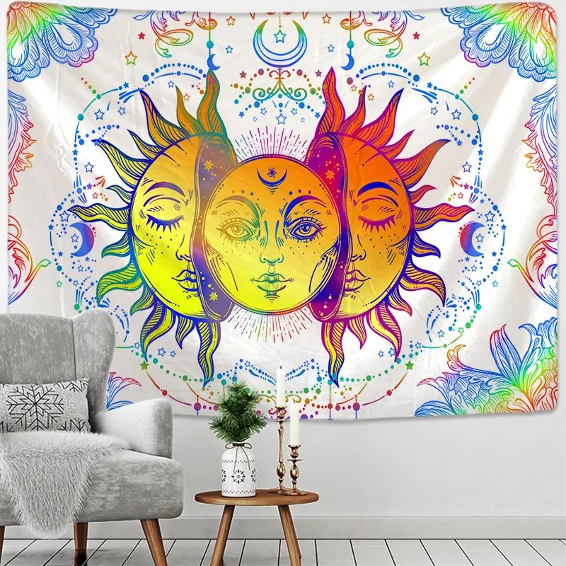 VIKAMA Black and White SunMoon Tapestry Mystical Mandala Wall Hanging for Meditation Yoga Rooms Psychedelic Witchcraft 74x94cm(29x37in)