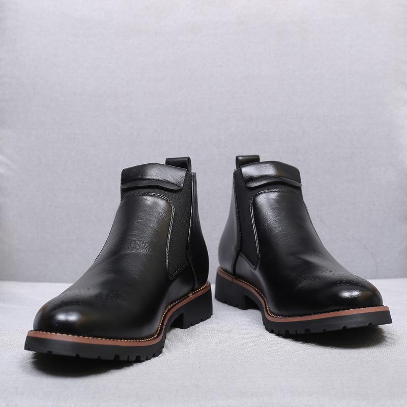 New Fashion Men's Large Size Leather Boots One Pedal Martin Boots Chelsea Boots High Top Men's Boots British Tooling Boots