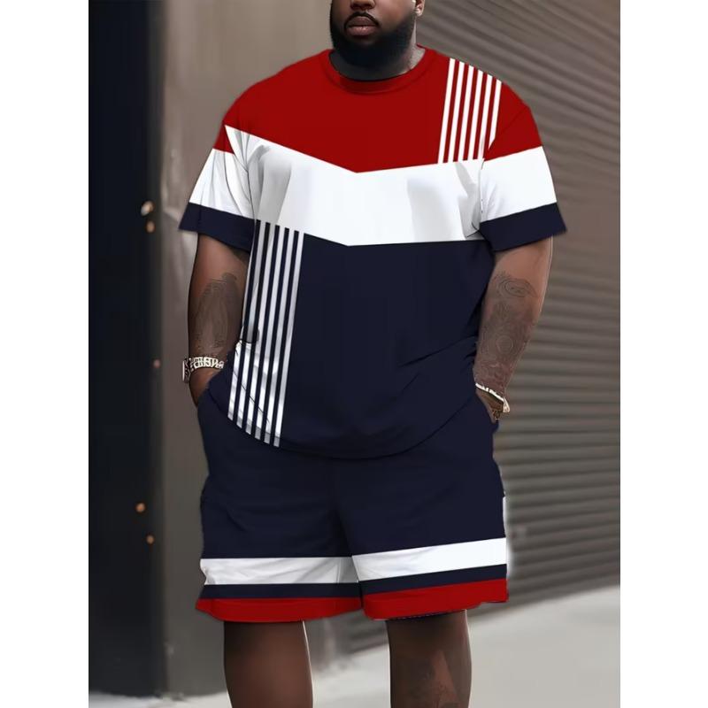 Trend modă stradală urbană set bărbătesc cu gât rotund, mânecă scurtă și pantaloni scurți, simplu, casual și confortabil pentru exterior