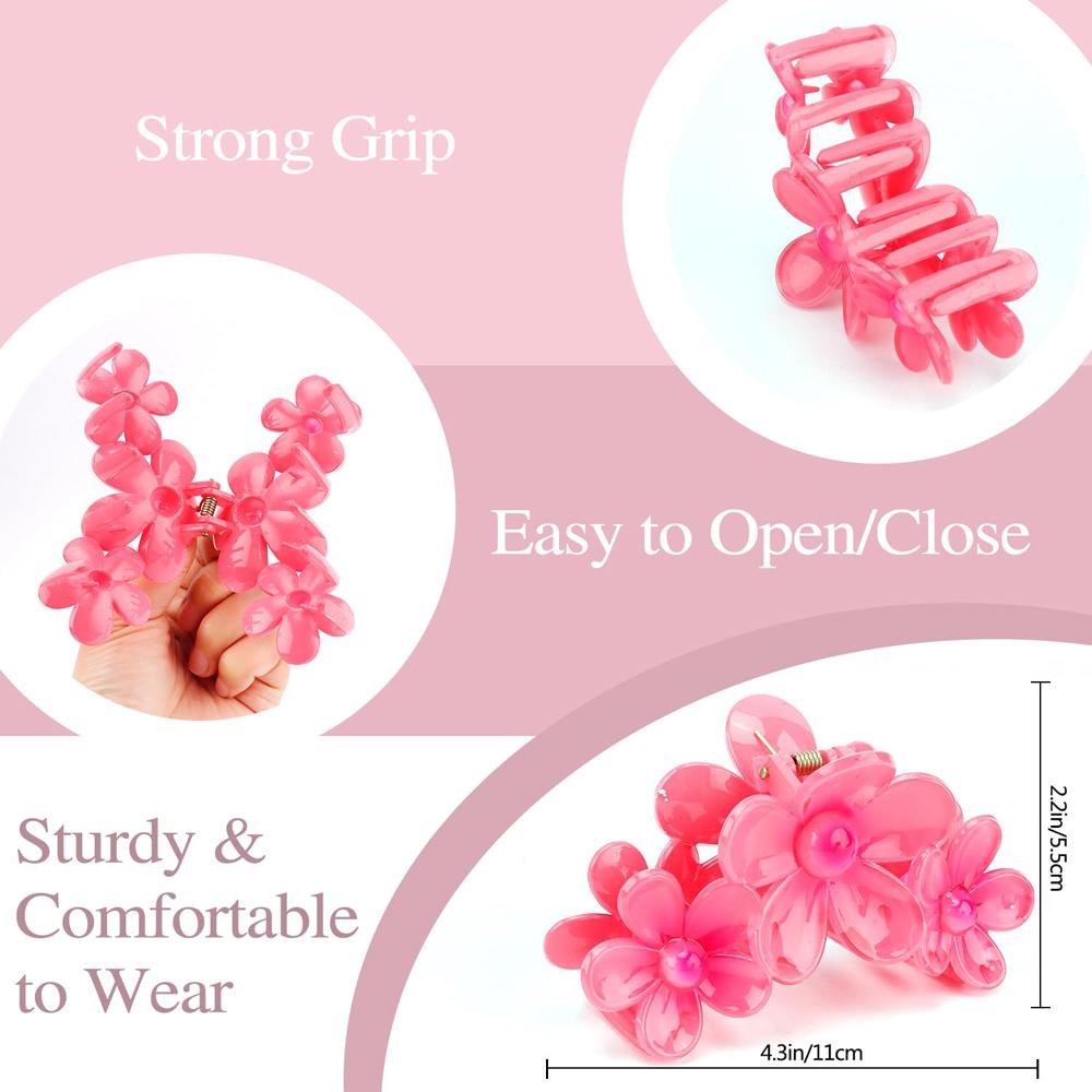 Gheare de păr cu flori mari, 4,3 inci, femei, fete, crab, gheare de păr hawaiian pentru păr subțire, mediu