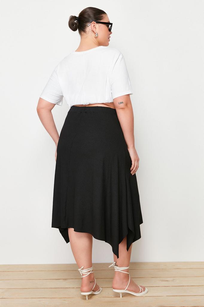 Fustă Tricotată Asimetrică Maro cu Model Animalier Mărimi Mari pentru Femei