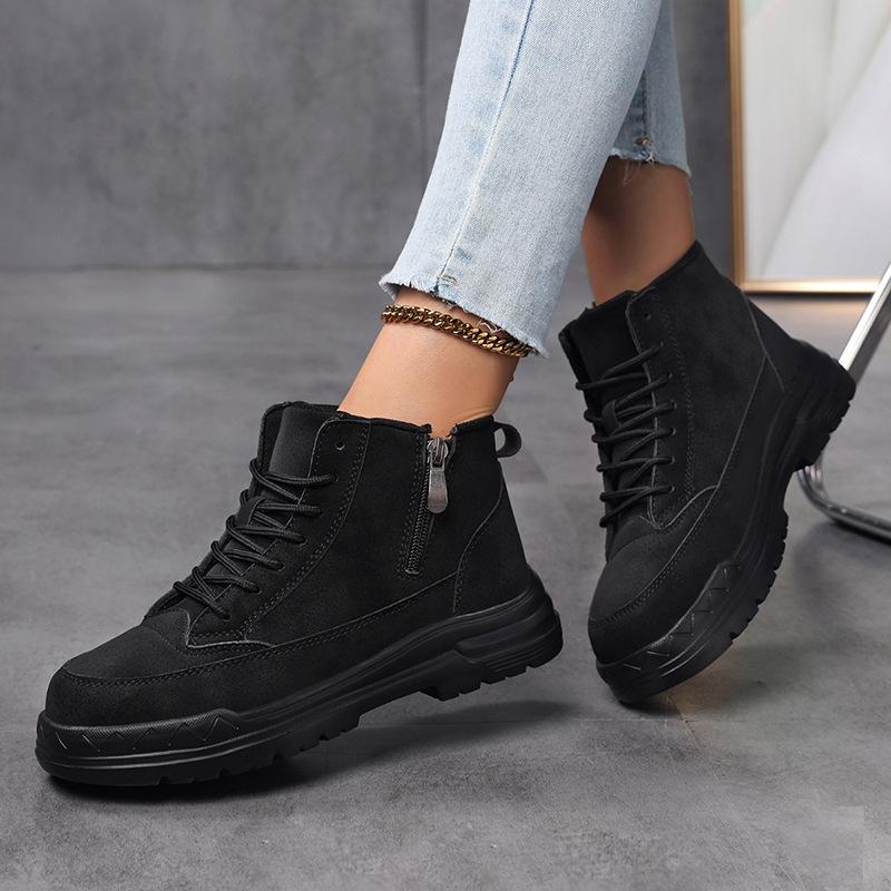 New summer couple high-top platform casual shoes season men's outdoor zipper short boots one-pedal lazy shoes