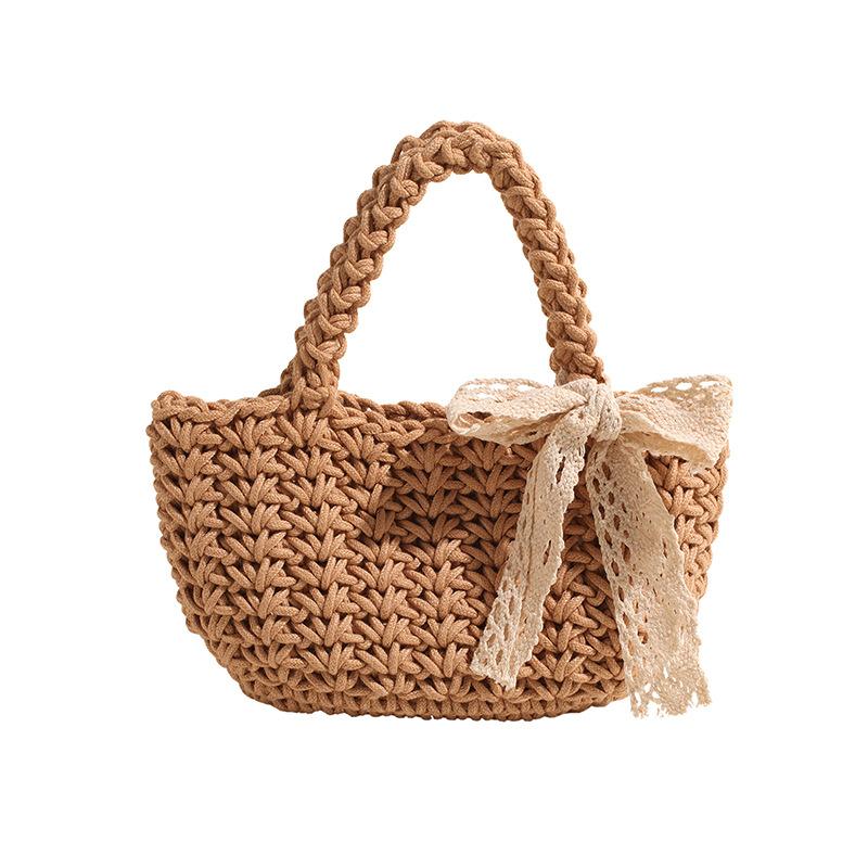 

Summer straw woven bag women s foreign style bow portable bucket bag trendy fashion silk scarf beach vacation woven bag
