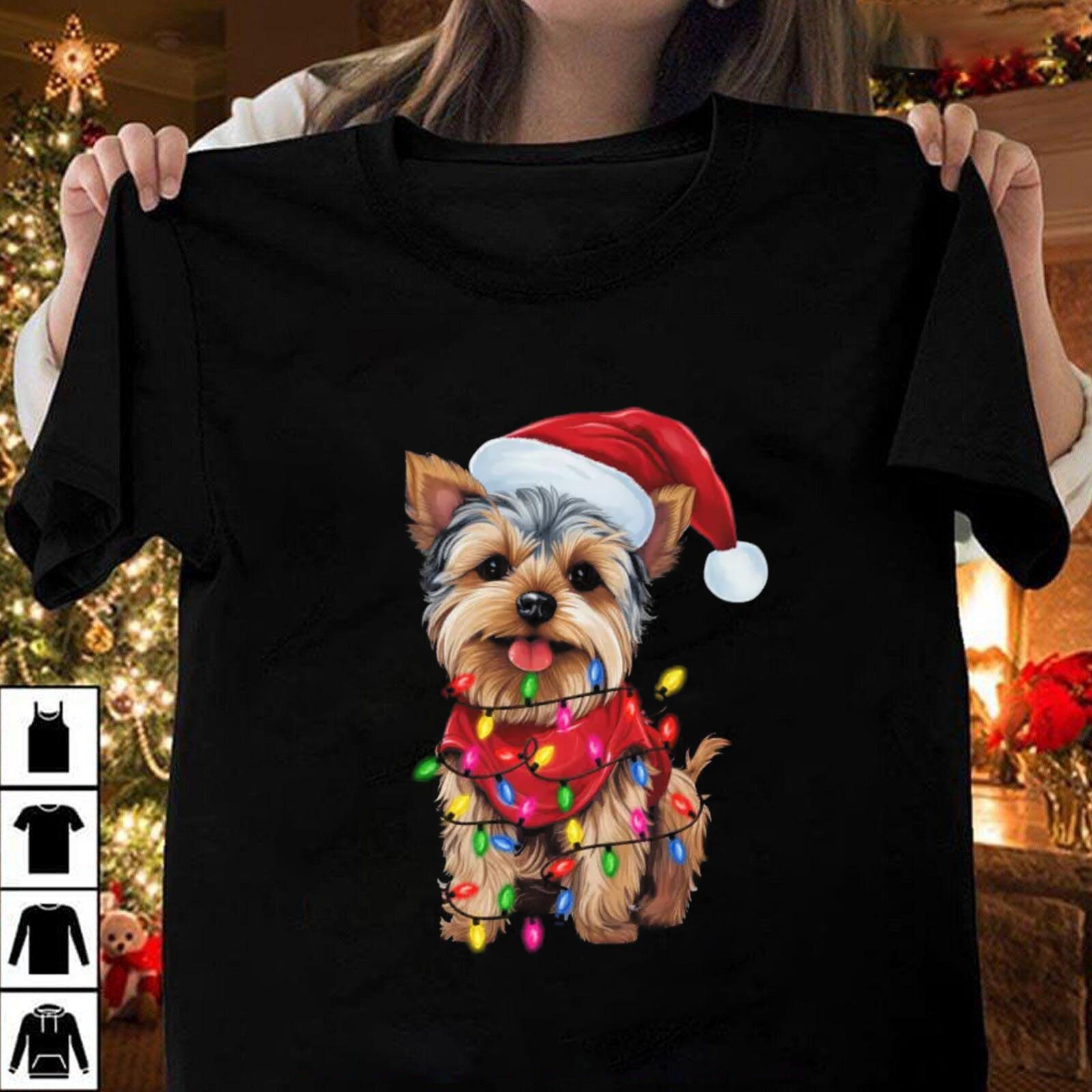Yorkshire Terrier Dog Christmas Tree Lights S to 5XL T-shirt S