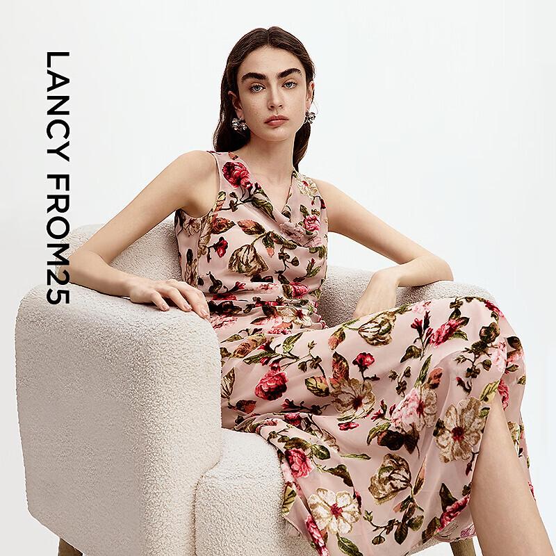 

LANSWE French Floral Cowl Neck Ruched Maxi Dress M