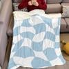 Blue Wavy Checker Flannel Blanket Warm Soft Halloween Christmas Couch Warm Cozy Decorative Decor Gift For All Season