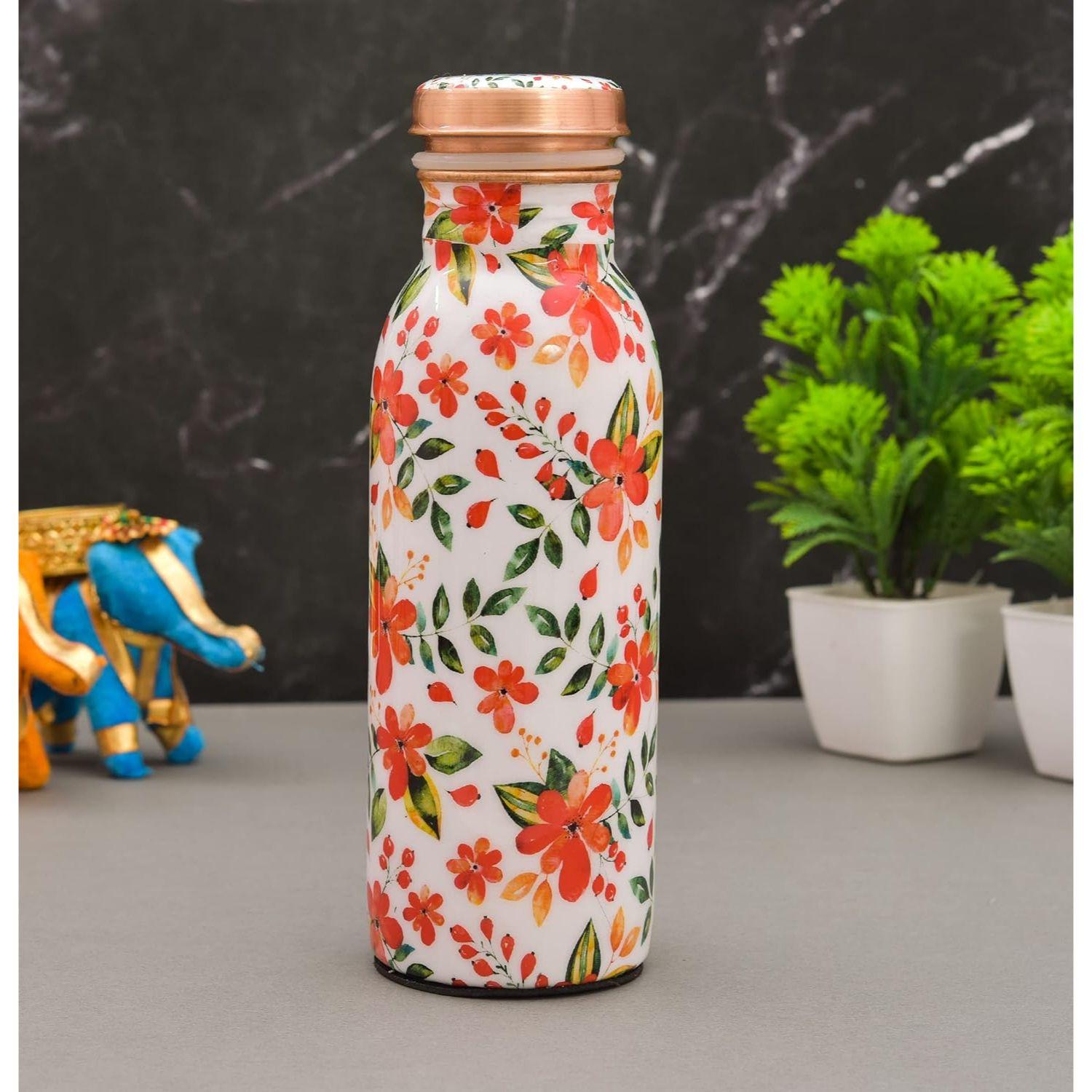 

Бутылка для воды из чистой меди с цветочным принтом, Прочный и нержавеющий медный сосуд, Антиоксидантный материал, Идеально подходит для дома и офиса - 500 мл
