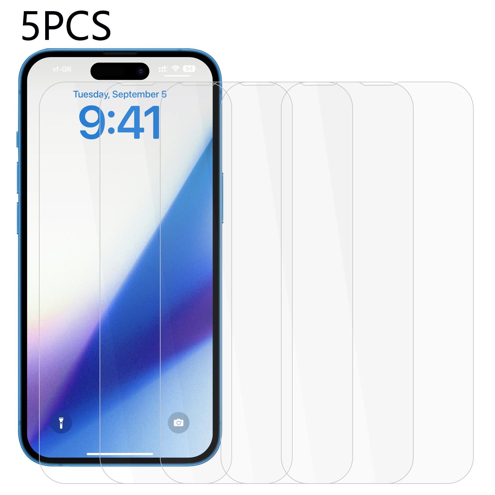 

5PCS Anti-explosion Tempered Glass Film for iPhone 15,High Definition Phone Screen Protector Type A