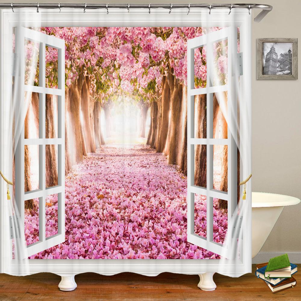 3D Beautiful colorful flower landscape printing bathroom waterproof shower curtain polyester curtain home decoration curtain