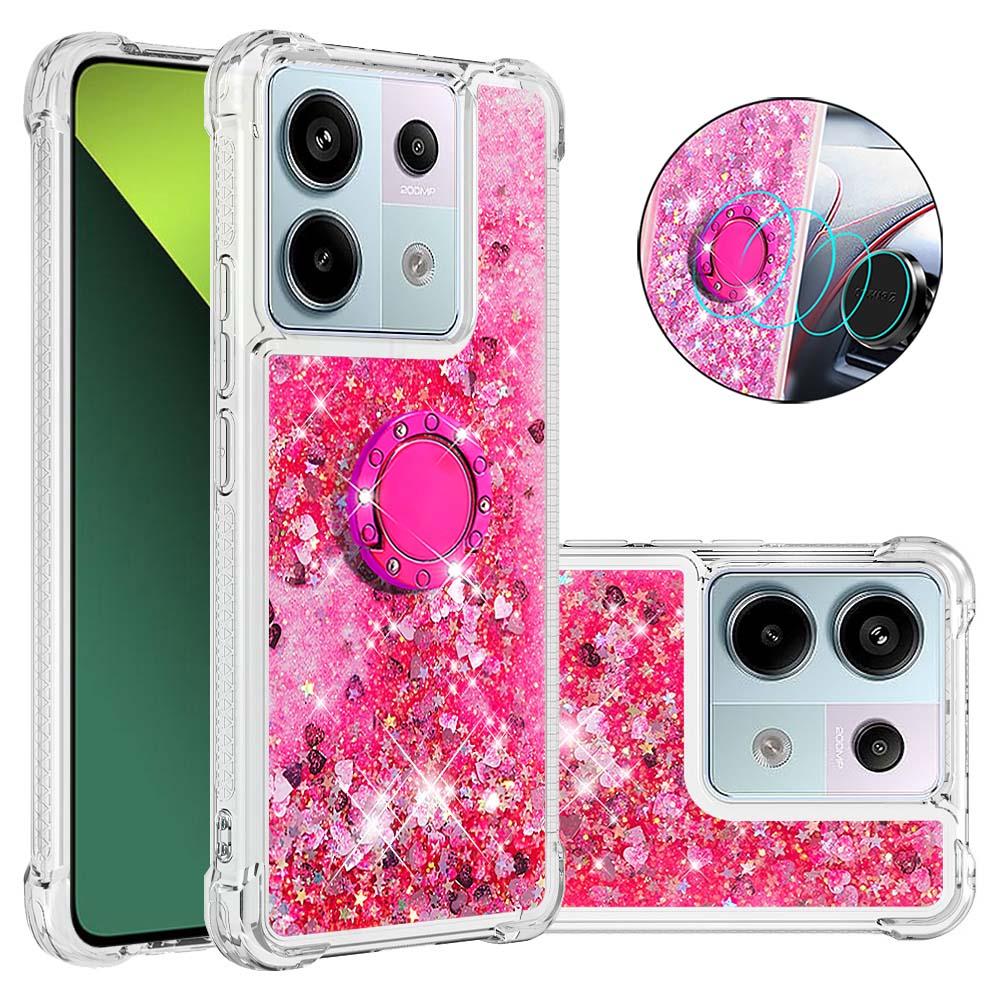 

For Xiaomi Redmi Note 13 Pro 5G/Poco X6 5G TPU Case with Kickstand Quicksand Shockproof Cover Pink/Hearts